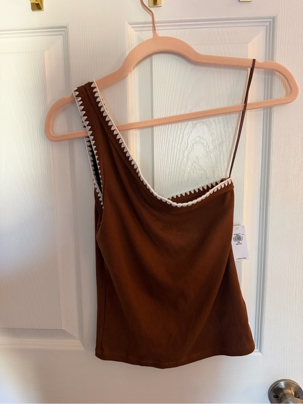 Old Navy One-Shoulder Brown Camisole with White Trim
